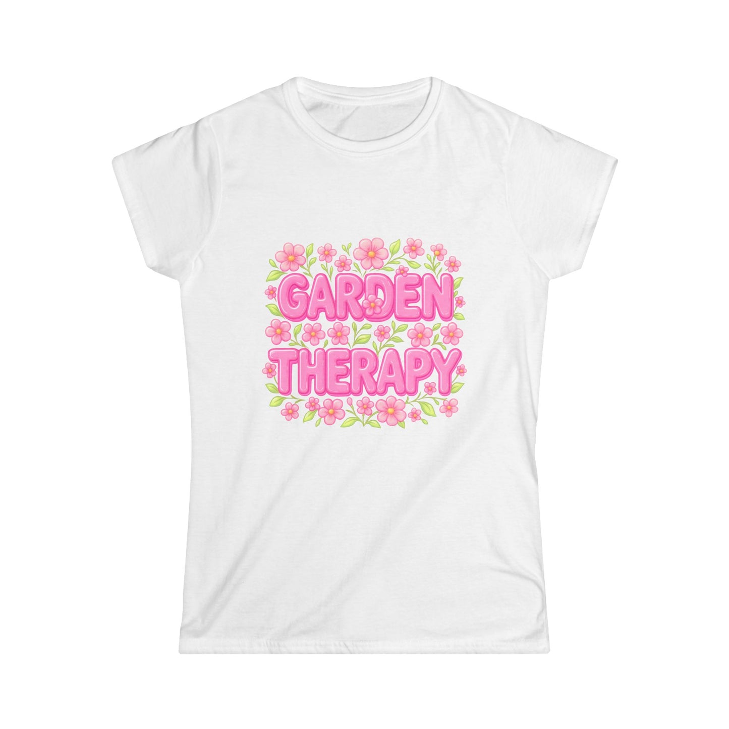 Garden Therapy Women's Tee, Softstyle T-Shirt, Gift for Gardeners, Floral Shirt, Spring Outfit, Self-Care Top