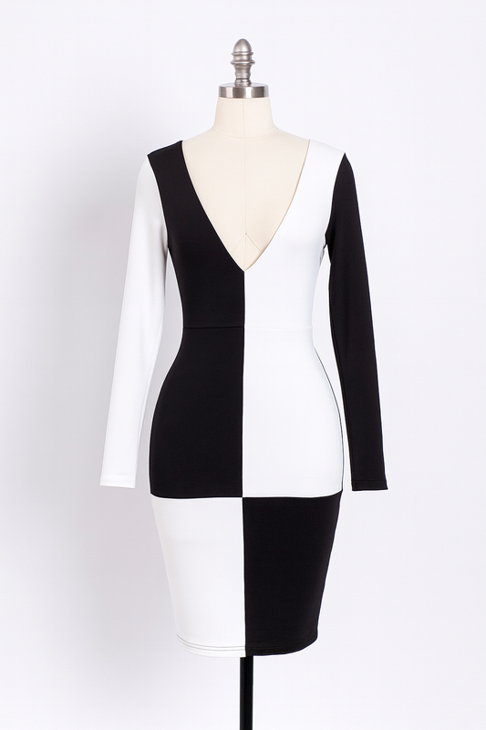 Monochrome Stretch Panel Bodycon Dress
