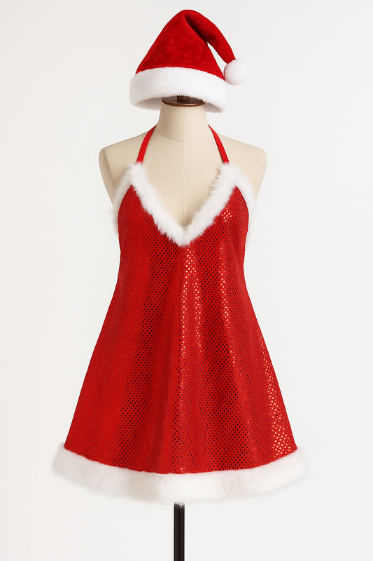 Sequin Santa Babydoll Dress Set