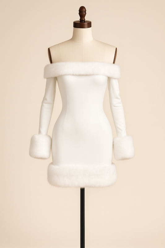 The Winter Wonderland Mini — Faux Fur Trim Dress